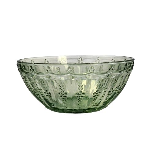 Image of Gisela Graham Green Pressed Glass Bowl, Vintage Style, 15cm, 570ml