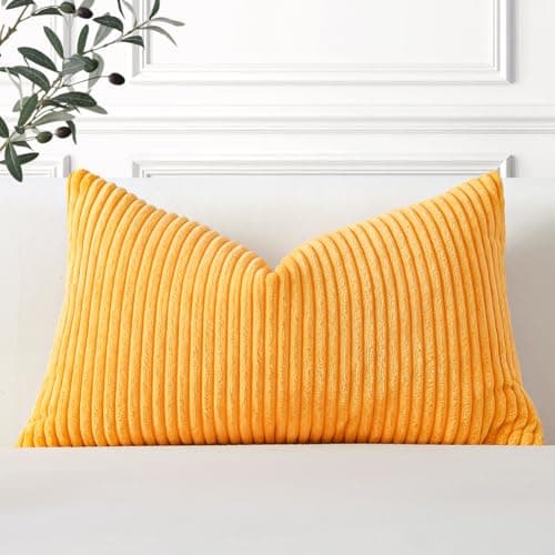Image of Artscope Cozy Striped Corduroy Cushion Cover 30x50cm Super Soft Decorative Oblong Throw Pillow Covers Case for Sofa Couch Bedroom Car Decor 12 x 20 Inches, Yellow