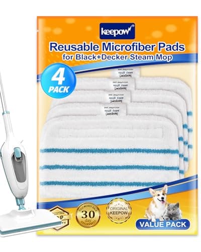 Image of KEEPOW 4 Pack Steam Mop Pads for Black and Decker Steam Mop FSM13E1/FSMP20, Microfibre Cloth Pads