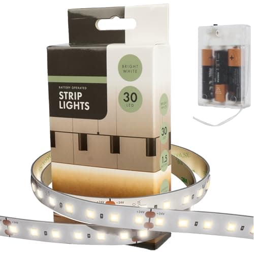 Image of 1.5m AA Battery Operated Indoor LED Strip Lights, Ideal for Under Shelf Lighting, Cupboards, Wardrobes, Behind TV, Above Mirror, Cars, Motorhomes, Caravans, Lounge, Kids Bedroom (Bright White)