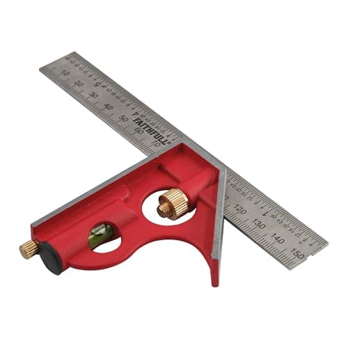 Image of Faithfull Combination Square 150mm (6in) – Multi-Function Measuring & Layout Tool with Stainless Steel Rule, Spirit Level & Marking Scribe for Woodworking & Metalwork