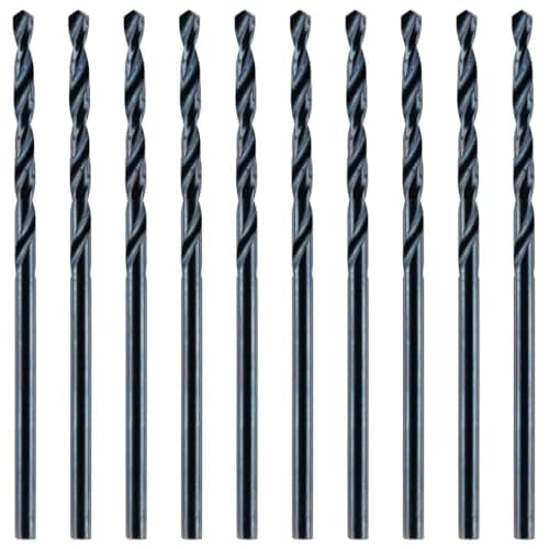 Image of Box Of 10 x 1mm HSS Jobber Drill Bits - Black Roll Forged HSS-R for Carbon + Alloy Steel, Plastics & Wood. DIN338 (1mm x 34mm)