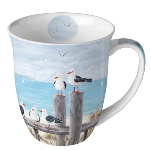 Image of Mug Summer Seagulls on the Shore Porcelain Motif Mug for the Set Table and as a Gift 0.4 L x H 10.5 cm