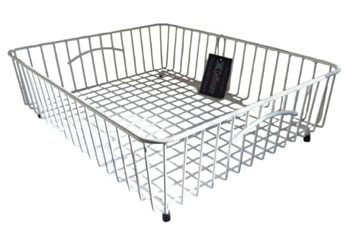Image of Delfinware Large Belfast Sink Basket Drainer 45.5 x 36.7 x 13cm– Made in UK – Heavy Duty Steel Wire – Rubber Feet – Sink & Worktop Use – White, Black, Grey or Red (White)