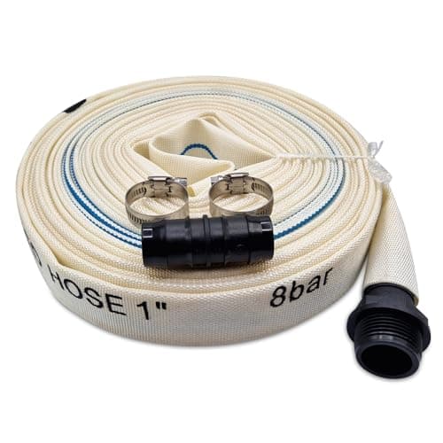 Image of MYPURECORE Heavy Duty Layflat Discharge Hose Pipe Set – 10m / 15m / 20m / 30m x 25mm – 8 Bar High Pressure Nylon Water Pump Hose with Joiner, Clips & Pond Connector – Flood, Drainage Use (10m)