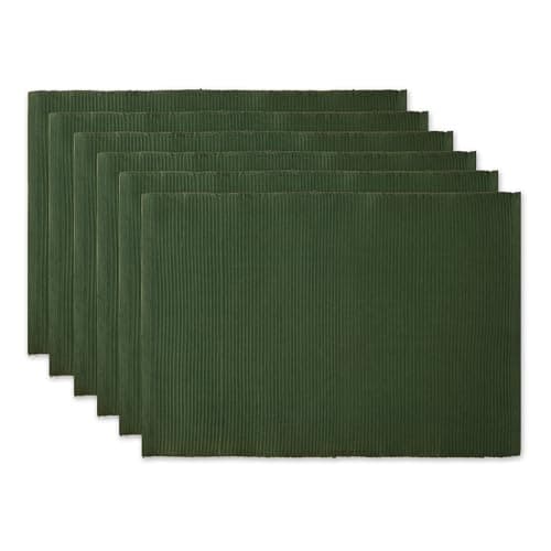 Image of DII Basic Everyday Ribbed Tabletop 100% Cotton, Placemat Set, 13x19, Dark Green, 6 Piece