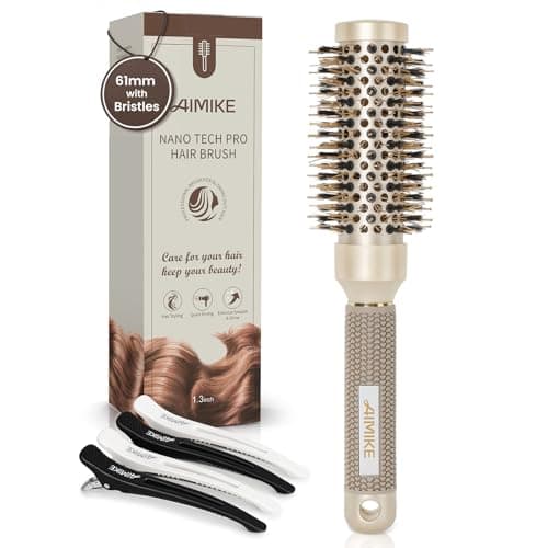 Image of AIMIKE Round Hair Brush, Nano Thermal Ceramic & Ionic Tech Round Brush, round brushes for blow drying with Boar Bristles, Barrel Brush for Styling, Curling, Add Volume & Shine (61mm,Barrel 32mm)