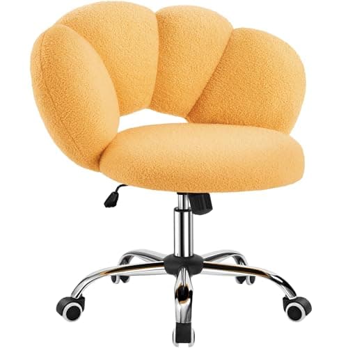 Image of Yaheetech Boucle Upholstered Desk Makeup Vanity Chair with Wheels Swivel Cloud-shaped Accent Chair with Adjustable Height for Home Office Living Room, Bedroom Women Yellow