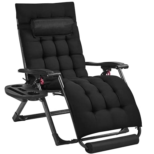 Image of Yaheetech 29'' Zero Gravity Recliner with foam-padded Mattress for Autumn and Winter, Outdoor Folding Lounge Chair with Headrest Cupholder Footrest, Black