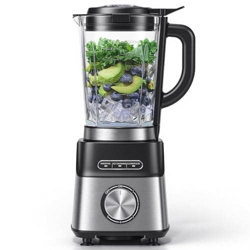 Image of AMZCHEF Smoothie Blender, 1200W with 6-Leaf Stainless Steel Blade, 1.5L Glass Jug & Detachable Blade for Easy Clean, 3 Presets (Smoothie/Ice Crush/Self-Cleaning), Strong Suction Feet, BPA-Free