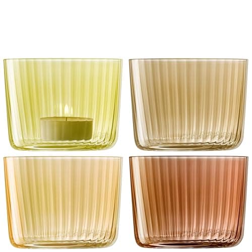 Image of LSA International Gems Tealight Holder H6cm Assorted Amber | Set of 4 | Hand Painted Glassware | GM07