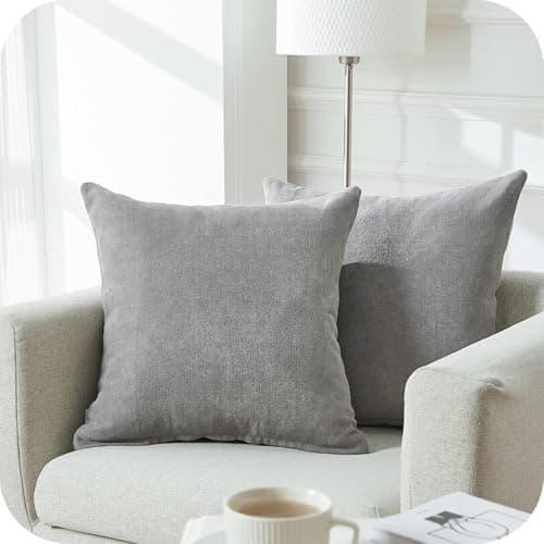 Image of Topfinel Grey Cushion Covers 45cm x 45cm Chenille Pillow Cover Soft Square Plain Decorative 18x18 Inches Throw Pillowcases for Sofa Bed Bedroom livingroom with Invisible Zipper Set of 2