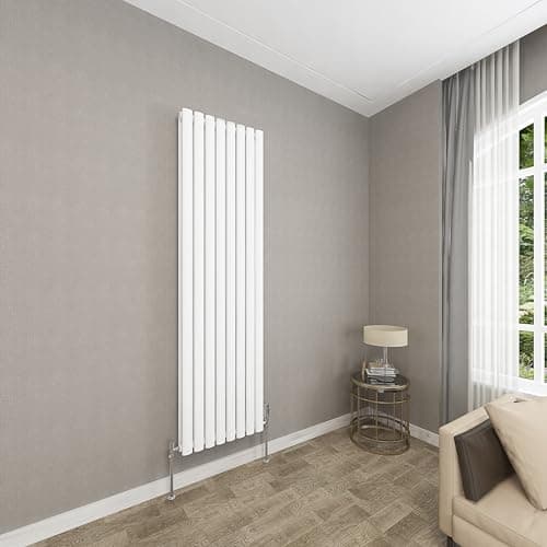 Image of Sky bathroom | 1800x472mm - Modern White Vertical Double Panel Oval Column Radiator Central Heating Designer Radiator