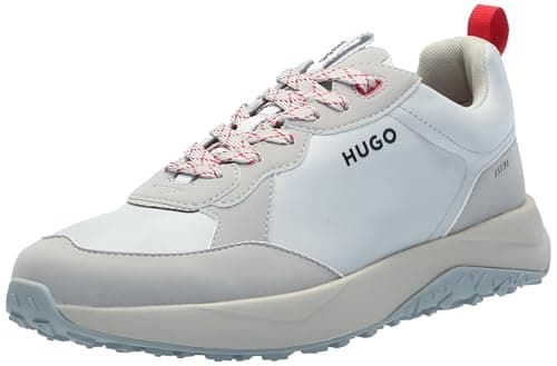 Image of Hugo Men's Running Style Mix Material Sneakers, Silver Taupe, 9 UK