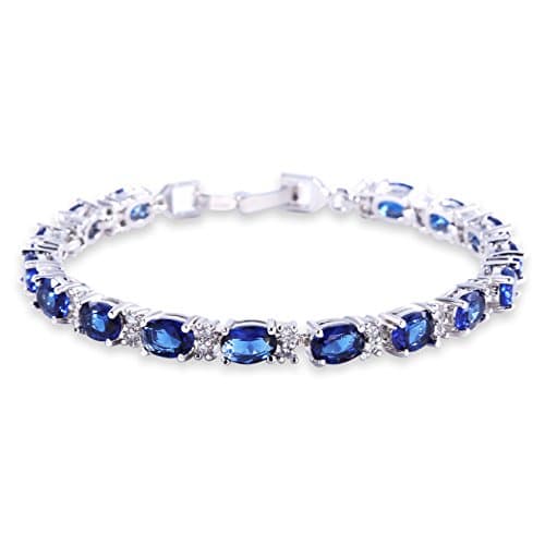 Image of GULICX Bracelet for Womens White Gold Electroplated Diamond Cubic Zirconia Blue Crystal Bangle Roman Tennis Bracelet Sapphire Color Link Chain for Lady Bracelet Birthday Gifts for Mum Sisters