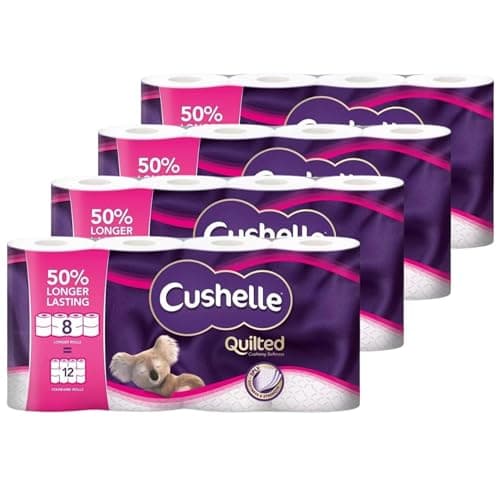 Image of Cushelle Quilted 3-Ply Double Size 50% Longer Soft Absorbent Rolls 32 Pack - 236 Sheets, Micro Air Pockets for Extra Softness & Absorbency, Longer Lasting, FSC Certified