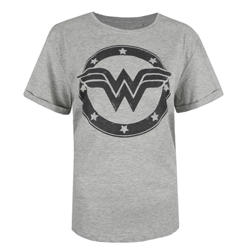 Image of DC Comics Women's Wonder Woman Metallic Logo T-Shirt, Sports Grey, 10 UK (Medium)