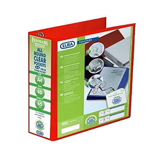 Image of Emgee Presentation Lever Arch File Clear Cover Pockets 2-Ring 70mm Spine A4 Red Ref 560351 [Pack of 5]