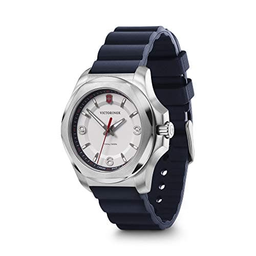 Image of Victorinox Women’s Watch I.N.O.X. V Ø 37 mm, Swiss Made, Analogue Quartz, Water-Resistant up to 100 m, Sapphire Glass, Rubber Strap, White/Blue