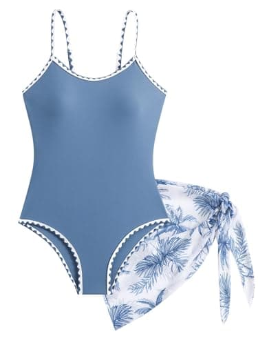 Image of LIKCAISA Girls One Piece Swimsuits with Skirts Swimming Costume Adjustable Swimwear Beach Bathing Suit for Kids Girl Size 9 10 11 12 13 14 Years Gray Blue