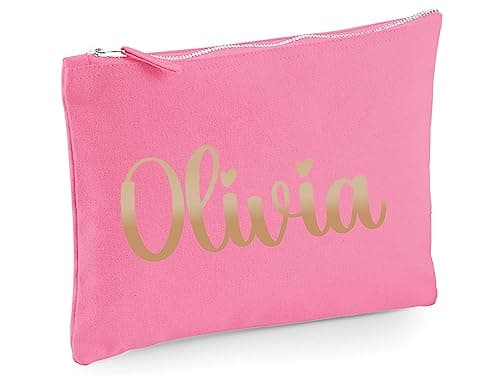 Image of D&T Personalised Canvas Accessory Case Gift,Customised Gold Bag,Pouch Appreciation Gift for Her-Gift for Him #W530#08 True Pink M