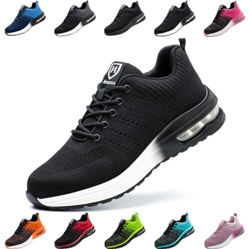 Image of Nasogetch Safety Trainers Steel Toe Cap Trainers Men Women Lightweight Breathable Safety Shoes Work Trainers with Cushioning Black White UK 6 Label Size 40