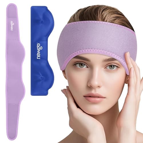 Image of NEWGO Migraine Relief Ice Pack for Head, Hot Cold Compress Gel Ice Pack for Headache, Chronic Migraine, Chemo, Tension, Sinus Pain, Stress Relief, Menopause (Purple)