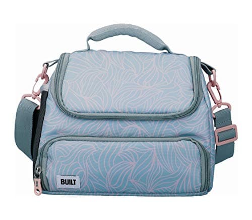 Image of BUILT Insulated Lunch Bag with 'The Mindful' Design, Polyester, Grey/Pale Pink, 18.5 x 27 x 21 cm