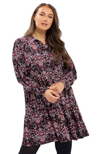 Image of Yours Curve Paisley Tiered Shirt Dress - Women's - Plus Size Curve Black