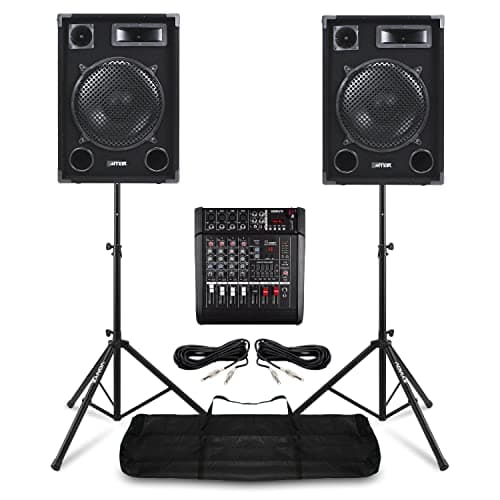 Image of MAX SP12 12-Inch PA System Package - 600W Professional Speaker and Powered Mixer Amplifier Kit with Bluetooth, Stands & DSP Effects for Live Bands, Vocalists & Church Setups - Complete PA Solution