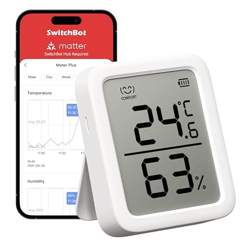Image of SwitchBot Smart Room Thermometer Hygrometer Sensor Plus, Wireless Digital Indoor Temperature Gauge Humidity Monitor with Dewpoint/VPD/Absolute Humidity Meter, for Home, Greenhouse, Basement and Pets
