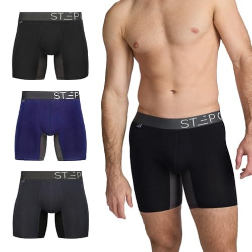 Image of STEP ONE Bamboo Boxers Mens 3 Pack, Anti Chafing Underwear with 3D Pouch, Breathable Moisture Wicking Boxer Shorts for Men, No Ride Up Boxers for Sports & Daily Comfort Mixed Pack Medium