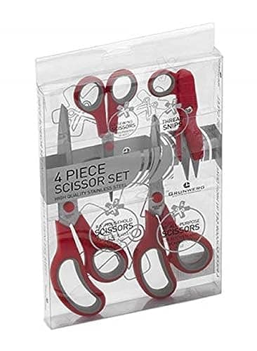 Image of Grunwerg 4 Piece Boxed Kitchen Scissor Set, Red/Grey