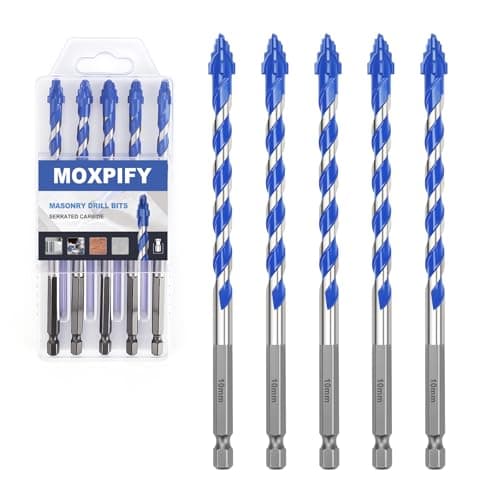 Image of MOXPIFY 5PCS 10mm x 150mm Masonry Drill Bits Set, Porcelain Tile Drill Bit, Tungsten Carbide Drill Bit for Tile, Glass, Ceramic, Marble, Concrete, Brick, Granite, Wood