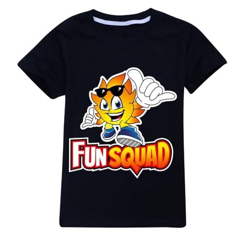 Image of SharkBebe Fun Squad Boy T-Shirt Summer Black Round Neck Outfits Toddler Girls 100% Cotton School Top Tee Fashion Cool Shirts (UK, Age, 5 Years, 6 Years, Regular, Black)