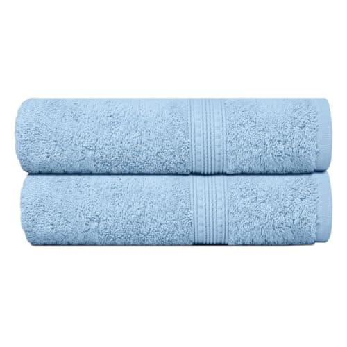 Image of Charlotte Andersen Luxury Large Towels, 100% Cotton Super Soft Bath Towel Set Of 2, 500 GSM Highly Absorbent & Quick Dry Towel 130cm x 70cm (2, SKY BLUE)