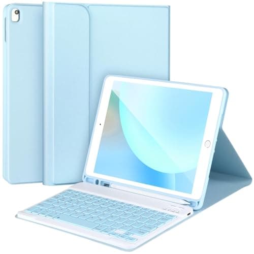 Image of Detachable Bluetooth Keyboard Case for iPad 10.2 inch - 9th Gen with Pencil Holder, Blue