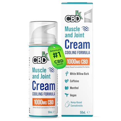 Image of CBDfx 1000mg CBD High Strength Muscle & Joint Cream with Caffeine, Menthol and White Willow Bark, Cooling CBD Cream, Cruelty Free, 50ml Hemp Cream