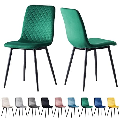 Image of Set of 2 Designer Velvet Fabric Dining Chairs Metal Legs Lexi Chairs (Green)