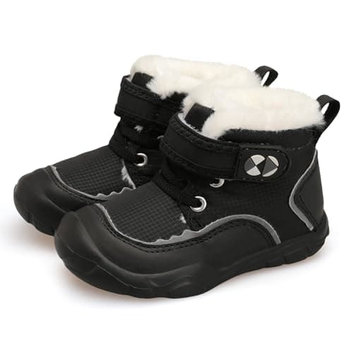 Image of JIASUQI Toddler Fuzzy Boots Boys Girls Warm Snow Boots Kid Cozy Winter Shoes With Faux Fur Lined(Black 20,UK Size 4.5)