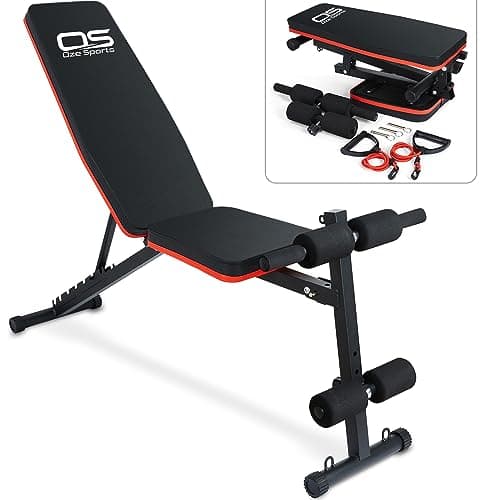 Image of OZE SPORTS Adjustable Weight Bench - Utility Incline Decline Flat Foldable Bench Press sit up for Full Body Workout Home Exercise Gym Equipment – 7 Adjustable Positions & 2 Training Straps