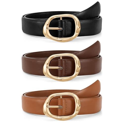 Image of JASGOOD 3 Pack Womens Chocolate Brown Belts for Jeans Pants Ladies Waist Belt Casual Fashion Brown Belt with Gold Buckle