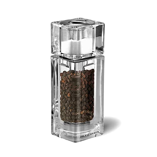 Image of Cole & Mason H33506P Cube Clear Salt Shaker and Pepper Mill Combi, Precision+, Acrylic, 145 mm, Duo Mill, Includes 1 x Salt Shaker/Pepper Grinder