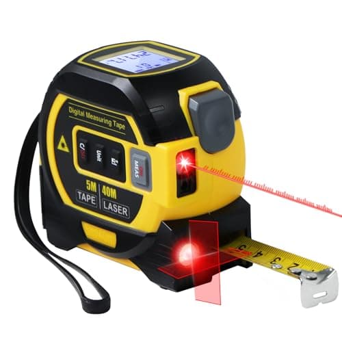 Image of Fitdays 3-in-1 Laser Tape Measure with Cross Line Level - Digital Laser Measurement Tool 131ft/40m, Auto-Leveling LCD Display, in/ft/m Units | 16ft/5M Tape | (Yellow)