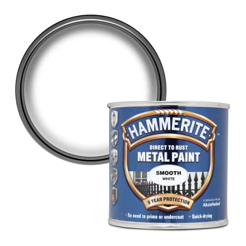 Image of Hammerite 5084857 Direct to Rust Metal Paint - Smooth White Finish 250ML