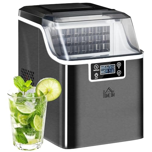 Image of HOMCOM 24kg/Day Ice Maker Machine Countertop, Stainless Steel Portable Ice Cube Maker, 2 Ways to Add Water, 24 Pcs Ready in 14 Mins, Adjustable Ice Size, Self-Cleaning with Scoop & Basket, 3.2L,Black