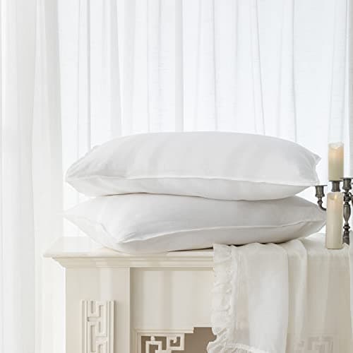 Image of EVERLY 100% Linen Pillowcases Set of 2, Envelope Overlap Closure French Natural Washed Flax Pillowcases 20x26inches-White