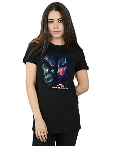 Image of Marvel Women's Thor Ragnarok Hulk Split Face Boyfriend Fit T-Shirt Large Black