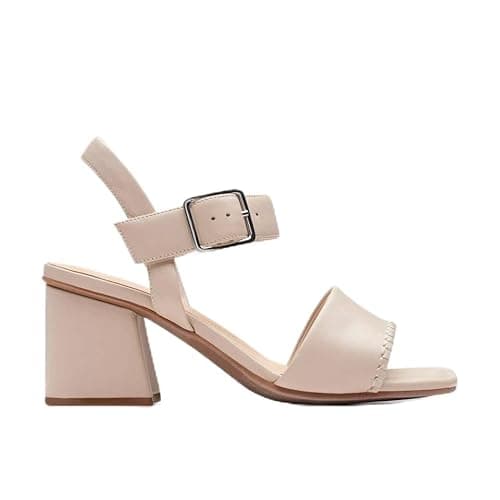 Image of Clarks Women's Siara 65 Buckle Heeled Sandal, Sand Leather, 8.5