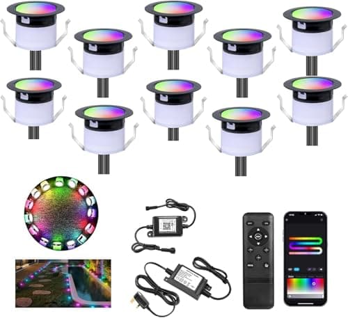 Image of GEYUEYA Home LED Decking Lights WiFi Deck Light RGBW+IC Waterproof IP67 Music Sync Ø31MM 12V Decking Patio Plinth Lights for Patio/Terrace/Decoration - 10 Pack